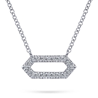 14k white gold and diamond hexagon bar necklace.
