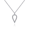 This 14k white gold diamond necklace features round brilliant diamonds in an open pear drop setting.