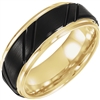 This men's wedding band features black and yellow tungsten.