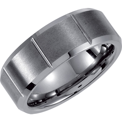 This tungsten men's wedding band is 8mm wide.