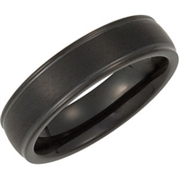 This tungsten men's wedding band is a black sandblasted texture.