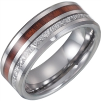 Tungsten and Meteorite Inlay with wood wedding band.