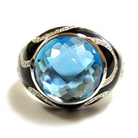 Fine Jewelry - Rings - 18 Karat White Gold Enamel and Blue Topaz Ring