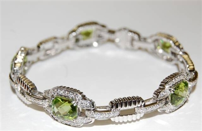 Fine Jewelry - Bracelets - 18 Karat White Gold, Peridot and Diamond Bracelet