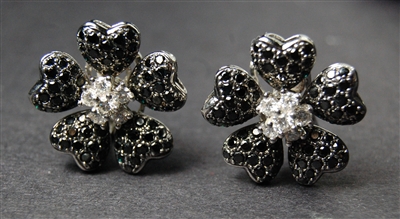 Fine Jewelry - Earrings - 18 Karat White Gold Diamond and Black Diamond Earrings