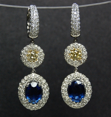Fine Jewerly - Earrings - 18 Karat White Gold Sapphire and Diamond Earrings