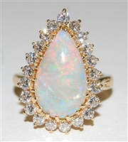 Estate Jewelry - Rings - 18 Karat Yellow Gold, Opal and Diamond Ring