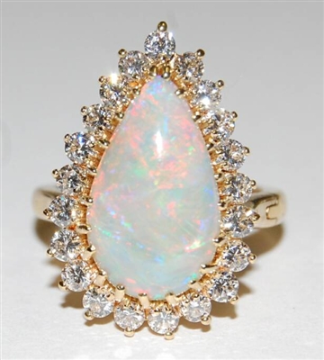 Estate Jewelry - Rings - 18 Karat Yellow Gold, Opal and Diamond Ring