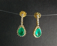 Estate Jewelry - Earrings - 18 Karat Yellow Gold Emerald and Diamond Earrings.