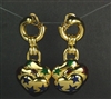 Estate Jewelry - Earrings - 18 Karat Yellow Gold and Enamel Heart Drop Earrings