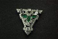 Estate Jewelry - Brooch - Platinum Diamond and Emerald Brooch