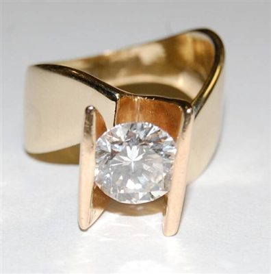 Estate Jewelry - Rings - 14 Karat Yellow Gold and Diamond Ring