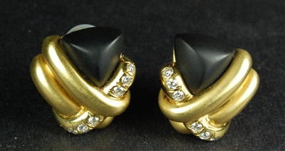 Estate Jewelry - Earrings - 18 Karat Yellow Gold Black Onyx Earrings