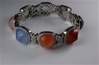 Estate Jewelry - Bracelets - 18 Karat White Gold Diamond and Colored Stone Bracelet