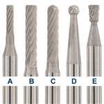 Solid Carbide Burs, 1-1/2" Long, 1/8" Shank