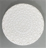 A circular tile made of white ceramic. The carved texture has a small center circle of a repeating diamond and circle patterns that mimic old crystal. The remainder of the mold repeats this pattern with a few more circles added.