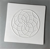A large square tile made of white ceramic. The carved texture has a raised circle in the center filled with various other raised curving lines that create a dreamcatcher pattern.