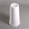 A tall white ceramic mold for fusing glass on a grey background. It is cylindrical, but tapers slightly at the top.