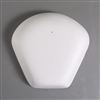 A wide wedge-shaped white ceramic mold for fusing glass on a grey background. The wider part of the wedge bends outwards into a curve, while the thinner portion ends in a flat edge before it reaches a point.