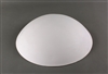 A side view of a circular white ceramic mold for fusing glass on a grey background. It has been shaped into a large dome with a rounded top.