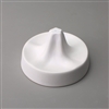 A circular white ceramic mold for fusing glass on a grey background. A conical protrusion with five evenly spaced ridges on the sides extends upwards from the center and ends in a flat top. The ridges extend down and out towards the circle edges.