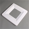 A square white ceramic mold for fusing glass on a grey background. A square has been cut out of the center, and the remaining square ring has been faceted to angle inwards into the missing cut-out.