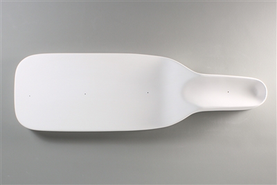A bottle-shaped white ceramic mold for fusing glass on a grey background. The neck portion of the bottle is raised and gently slopes down into the body, which is flat.