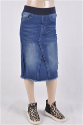 RK-77617KB Indigo Wash girls mid length skirt