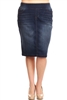 SG-77104XW Dk.Indigo Wash middle length skirt