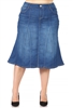 SG-77955X Indigo Wash calf length skirt