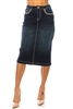 SG-79153 Dk.Indigo Wash calf length skirt
