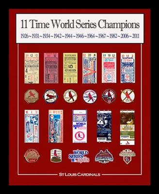 Framed 16x20" St Louis Cardinals World Series replica tickets & patches