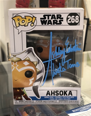 Autographed Ahsoka Tano Funko Pop figure #268 in blue paint pen by Ashley Eckstein