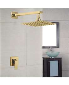 FontanaShowers Lucca Gold Brass Finish Bathroom Rain Shower Head Valve Mixer Set