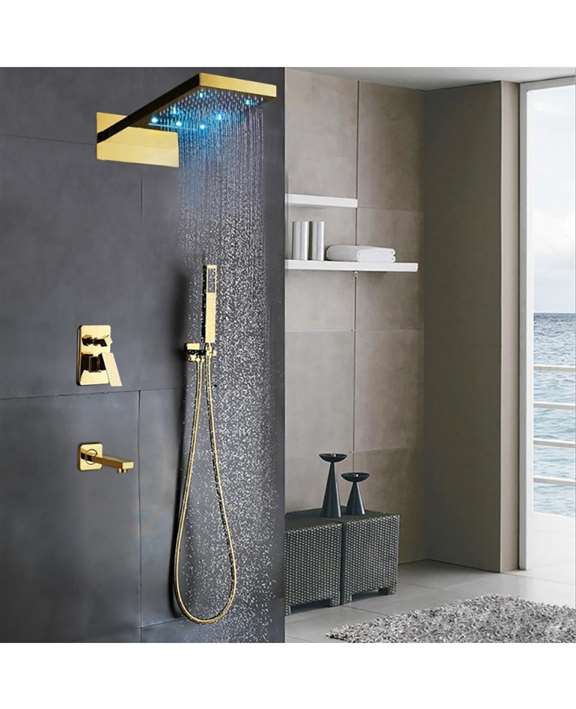 FontanaShowers CrÃ©teil Gold LED Waterfall Shower Set