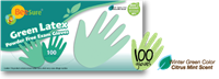 BeeSure Green Latex PF Exam Gloves, citrus mint