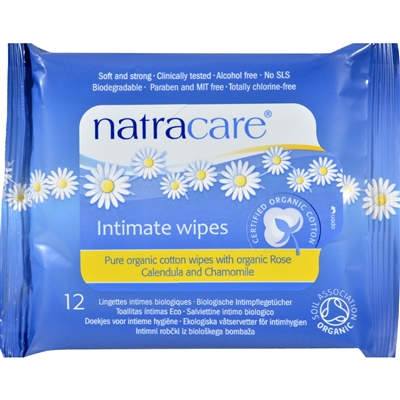 Natracare Organic Cotton Intimate Wipes - 12 Wipes - Case of 12