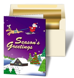 3D Lenticular Merry Christmas Cards Animated Design Print with Santa, Stars, Snow, Tree and Reindeer
