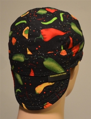 Salsa welders hat with yellow green and hot red peppers recipe.