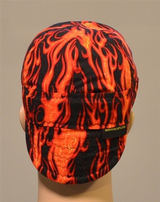 Welding hat or cap red and orange flames.