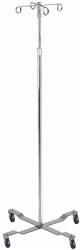 IV Pole, 4-Leg, 4-Hook, Chrome Plated, Wheeled
