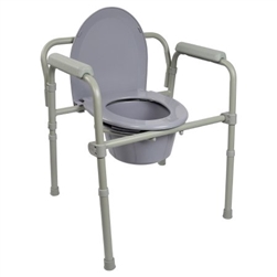 McKesson Folding Commode Chair, Fixed Arm, Steel Frame, Back Bar, 13-1/2" Seat