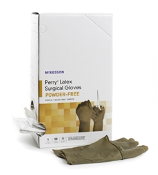 McKesson Surgical Glove, PerryÂ® Sterile, Brown, Powder Free, Latex, Hand Specific, Size 9, 100/bx