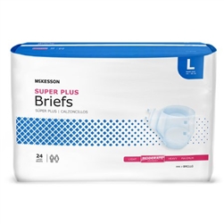 McKesson Super Plus Adult Incontinent Briefs, Tab Closure, Large, Disposable, Moderate Absorbency, 24/PK, 3PKS/CS