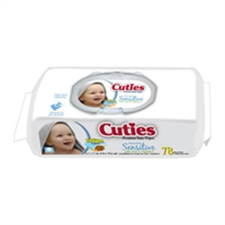 Cuties, Baby Wipes, 6.7 x 7.7", Flip Top, Soft Pack, Unscented, Sensitive with Aloe & Vitamin E, 78/PK 12PK/CS