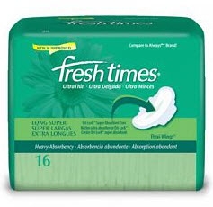 Fresh Times, Ultra Thin Maxi Pads with Wings, Super Long, 16/BG 12BG/CS