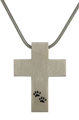 Paw Print Pet Cremation Cross Urn |  Pewter