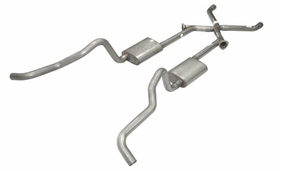 Pypes 1955 1956 1957 Chevy 2.5" Exhaust kit, Wagon/Nomad, Crossmember Back, With X-Pipe and Cutouts