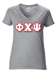 Sorority V-Neck T-Shirt with 4-Inch Greek Letters