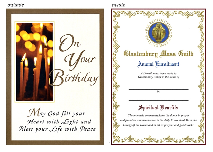 catholic birthday card with candles and prayer